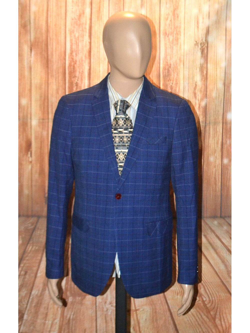 NWT Mogu Men Navy Blue Grid 1 Front Button Sports Coat Sz 38 [COPY]